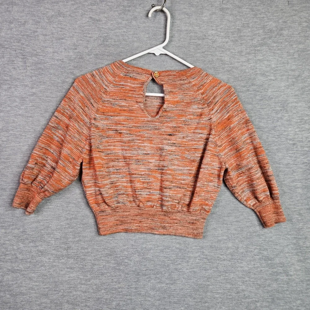 Ganni Merino Mouline Women's Cropped 100% Wool Knit Elbow Sleeve Top Size L